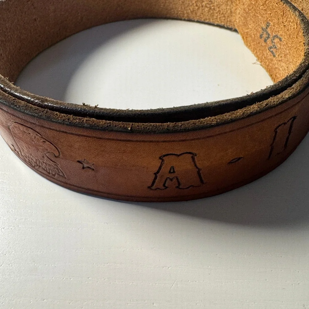 Vtg Trashed Brown Tooled Leather Belt A I Dad Eagle Stars Western 34 Bird Animal